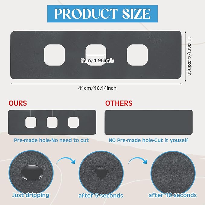 Tioncy 2 Pcs 3 Hole Faucet Mat for Kitchen Sink Kitchen Faucet Absorbent Mat