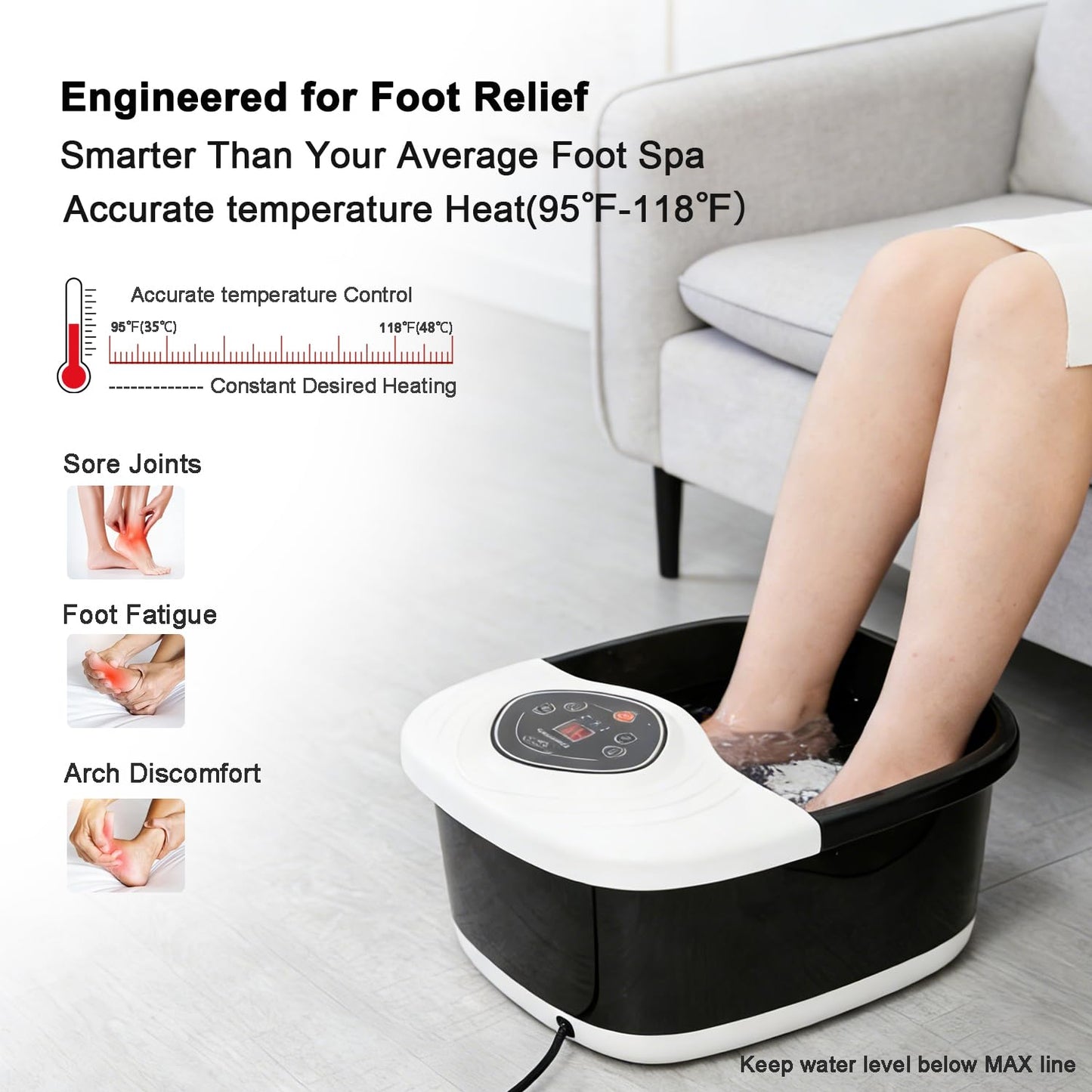 ACCOPURO Foot Spa Bath Massager with Heat, UV Ozone & Oxygen Bubbles, Shiatsu Rollers Epsom Salt Temperature Control, Relieves Stress and Feet Pain - Home Pedicure Soaking Tub Gift for Women/Men