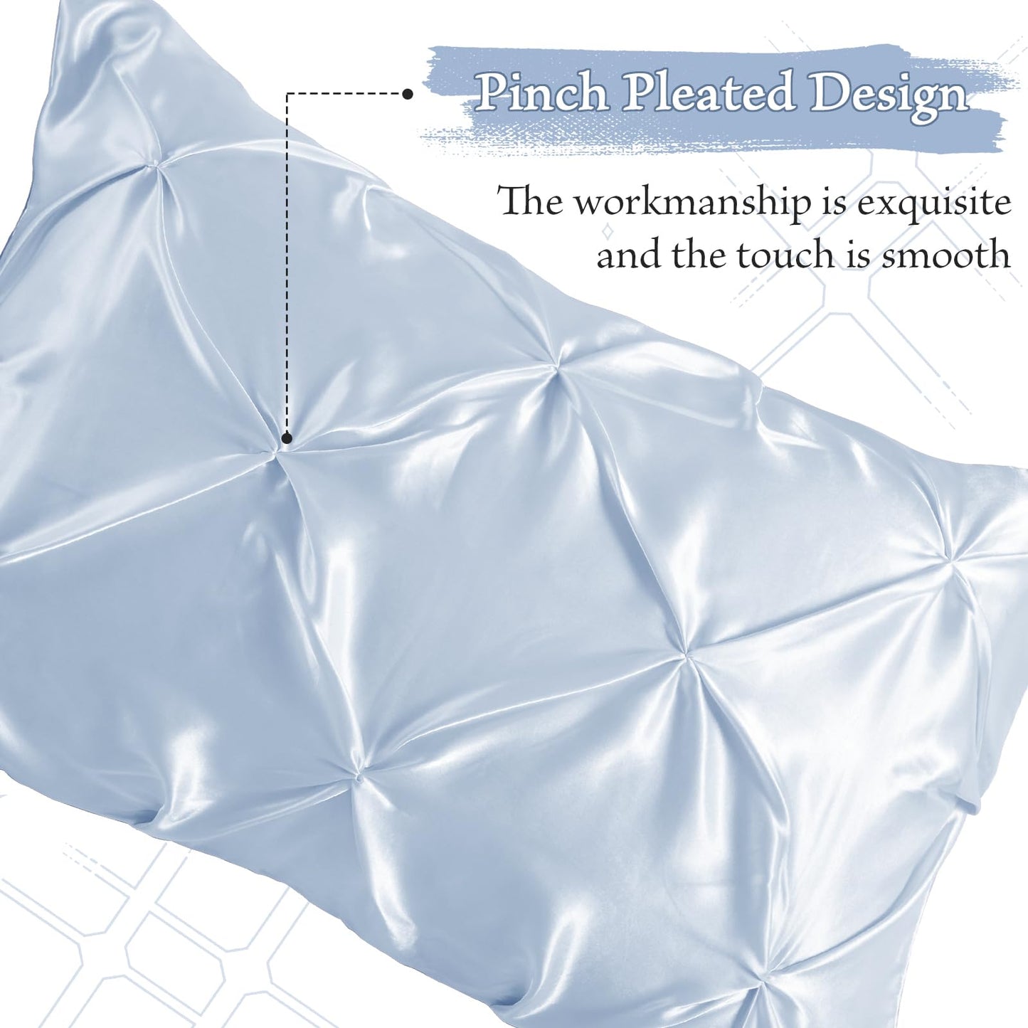 P Pothuiny 3-Piece Set Pintuck Satin Pillowcases & Twin Fitted Sheet, Baby Blue Satin Sheet Silky Soft Luxury Romantic Pinch Pleated Bedding Bedroom Dorm Decor, 15 Inch Deep Pocket