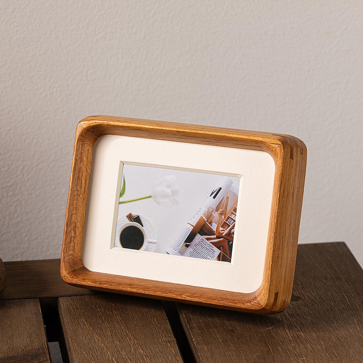 Youncewooder 4x6 Picture Frame with 3x4 Mat - Solid Teak Wood Farmhouse Frame, Wall & Tabletop Display for Wedding Photos & Home Décor (4x6,Teak)