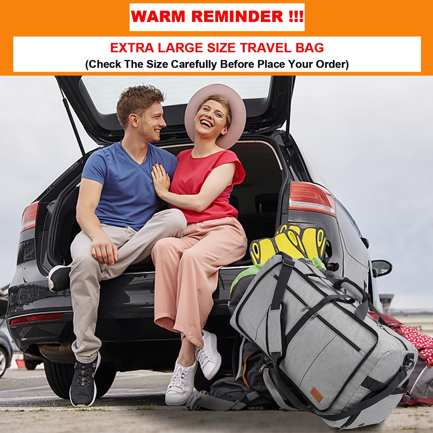 Upeelife Travel Duffle Bag, Foldable 125L Holdall Bags Large Weekend Overnight Bag Waterproof Duffel Bag with Shoe Compartment and Wet Pocket, Sports Gym Bag for Men Women (Grey)