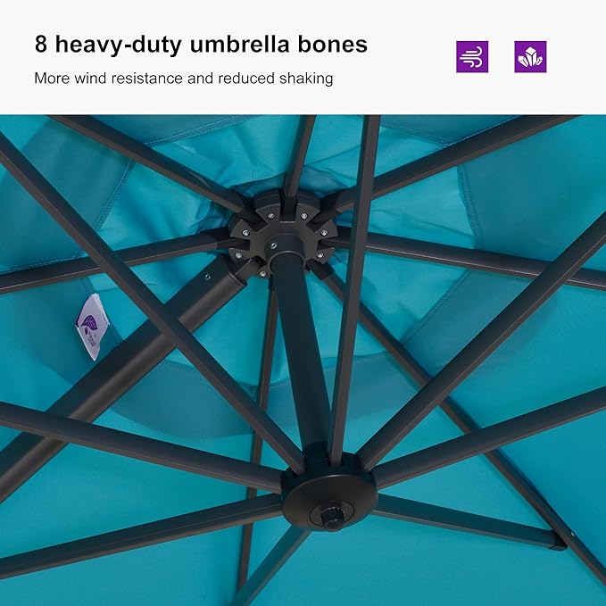 PURPLE LEAF 9'×11.5' Cantilever Patio Umbrella with Base Rectangle Offset Outdoor Umbrella Cover with Zipper for Garden Deck Pool Turquoise Blue