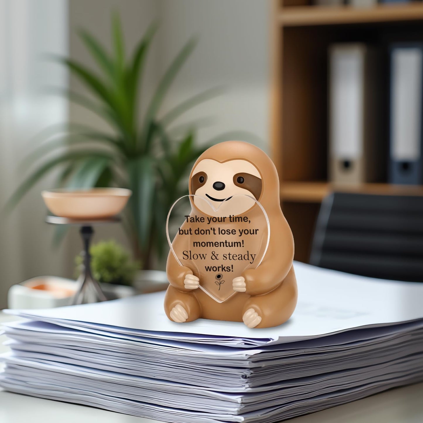 Sloth Figurine Inspirational Desk Decor, Positive Resin Sculpture Gift for Women Men, Inspirational Desk Buddy Office Décor Keepsake for Coworker Friend Student Birthday Graduation Christmas ES007