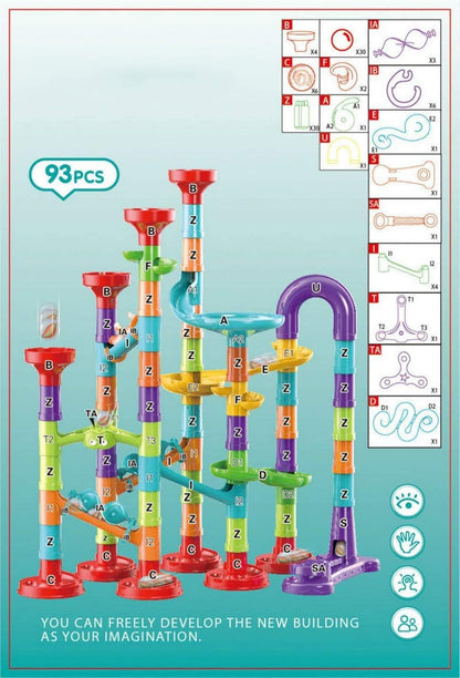 93Pcs Marble Run Set with 30 Glass Marbles Runs for Kids Girls Boys Toys Stem Maze Educational Race Game Birthday Gifts (LargeA)