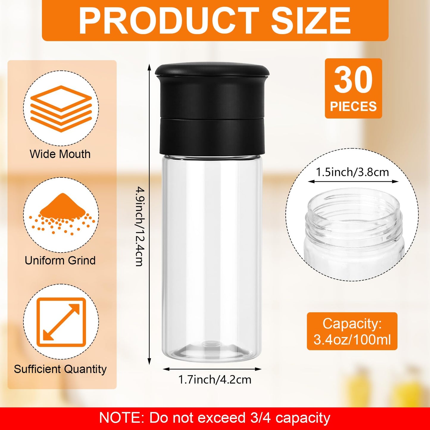 LemonRoad 30 Pcs Plastic Salt and Pepper Grinder Set 3.4 oz Pepper Mill Bulk Refillable Small Spice Bottle Salt and Peppermill Shakers Manual Spice Grinders