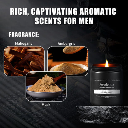 Mahogany Candle, Manly Scented Candles for Home, Masculine Candle Gifts for Men - 7oz Soy Candles for Home Scented, 50 Hours Burn Time, Perfect for Relaxing Home Fragrance