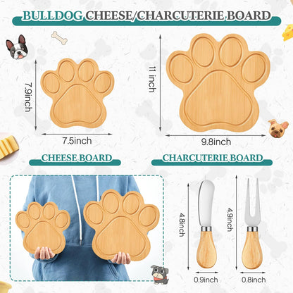 Ziliny Dog Paw Charcuterie Board Gift Set with Knives, Paw Print Cutting Board Dog Lovers Gifts for Women Wooden Puppy Platter for Christmas Housewarming Pet Lover Kitchen