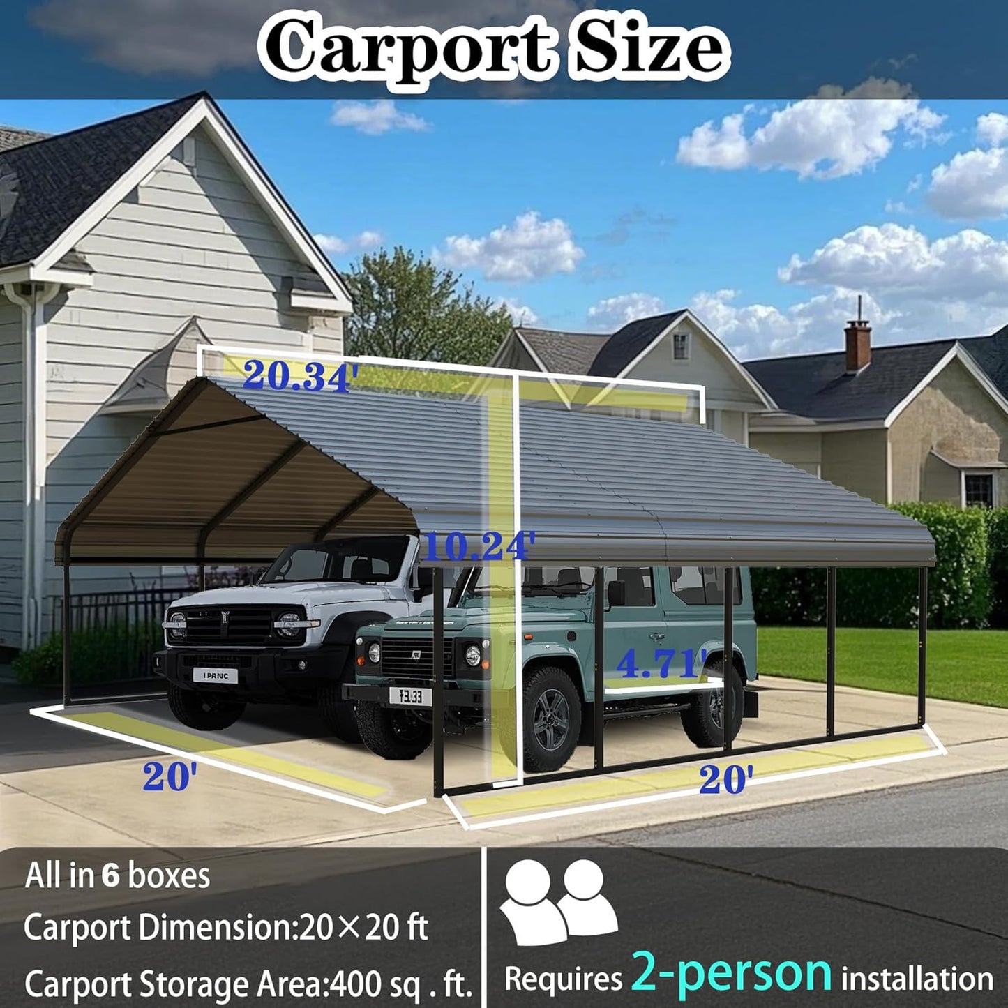 KEIKI 20x20ft Heavy Duty Carport Canopy Shelter, Galvanized Steel Portable Garage for Car Truck Boat, All-Weather Reinforced Cover with Quick Assembly, Outdoor Party Event Tent, Gray