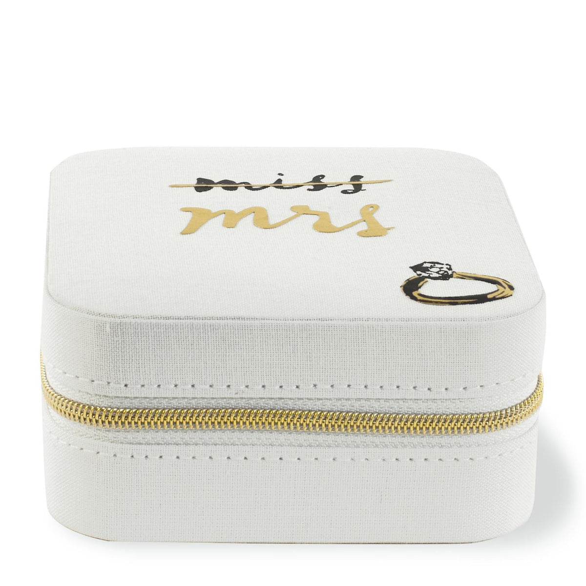 kate spade new york Small Travel Jewelry Case, White Wedding Jewelry Box to Organize Rings, Necklaces, Earrings, Miss to Mrs