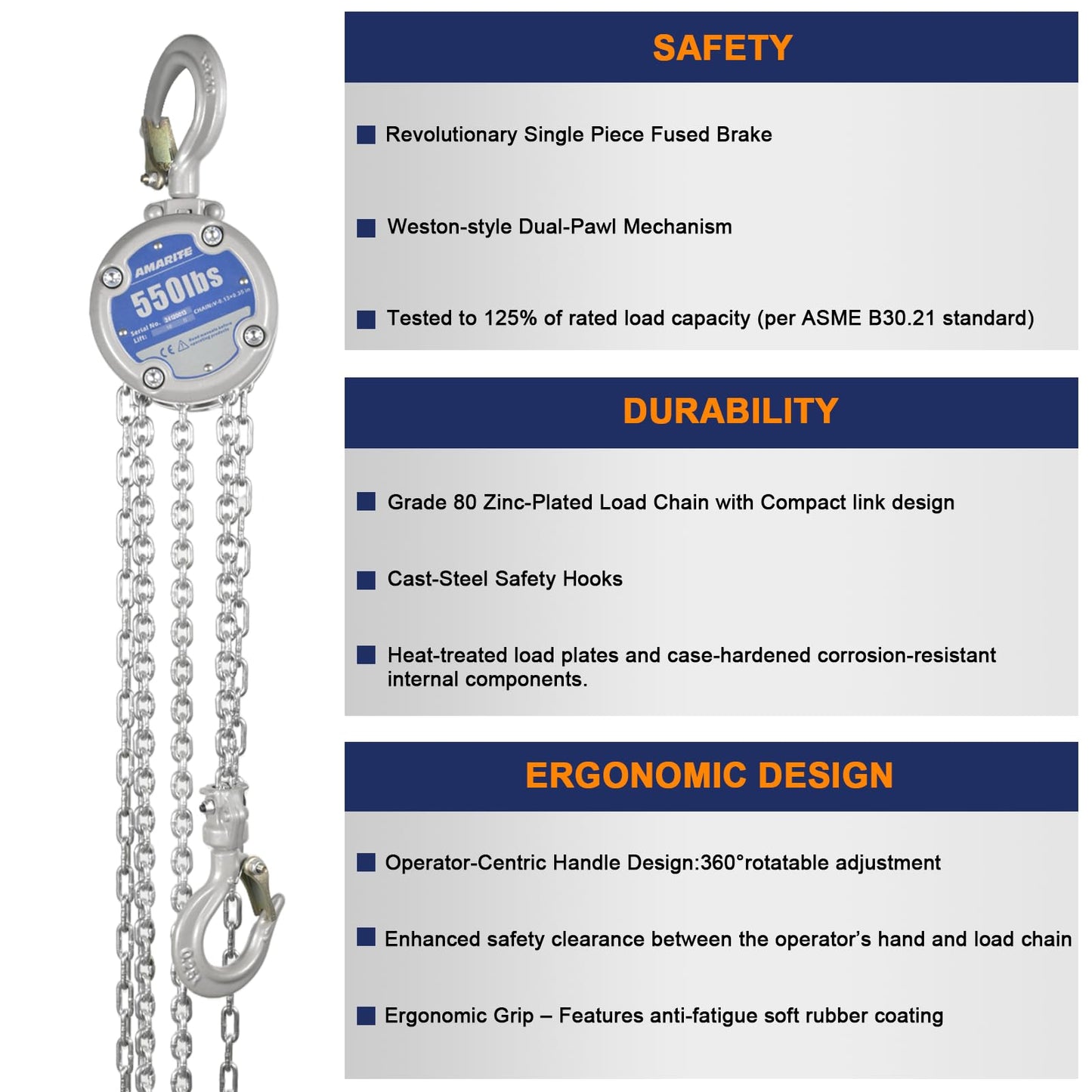 2 Pack AMARITE 1/4 Ton Compact Small Chain Hoist 550lbs Capacity Low-Profile Design with Dual Brakes & Mini Chain Lever Hoist Come Along - Small and Lightweight 0.25 Ton 550lbs Capacity 10ft Lift