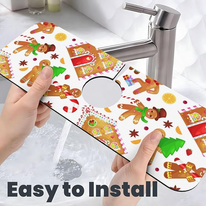 Christmas House Gingerbread Man Furits Kitchen Sink Splash Guard Faucet Mat 1