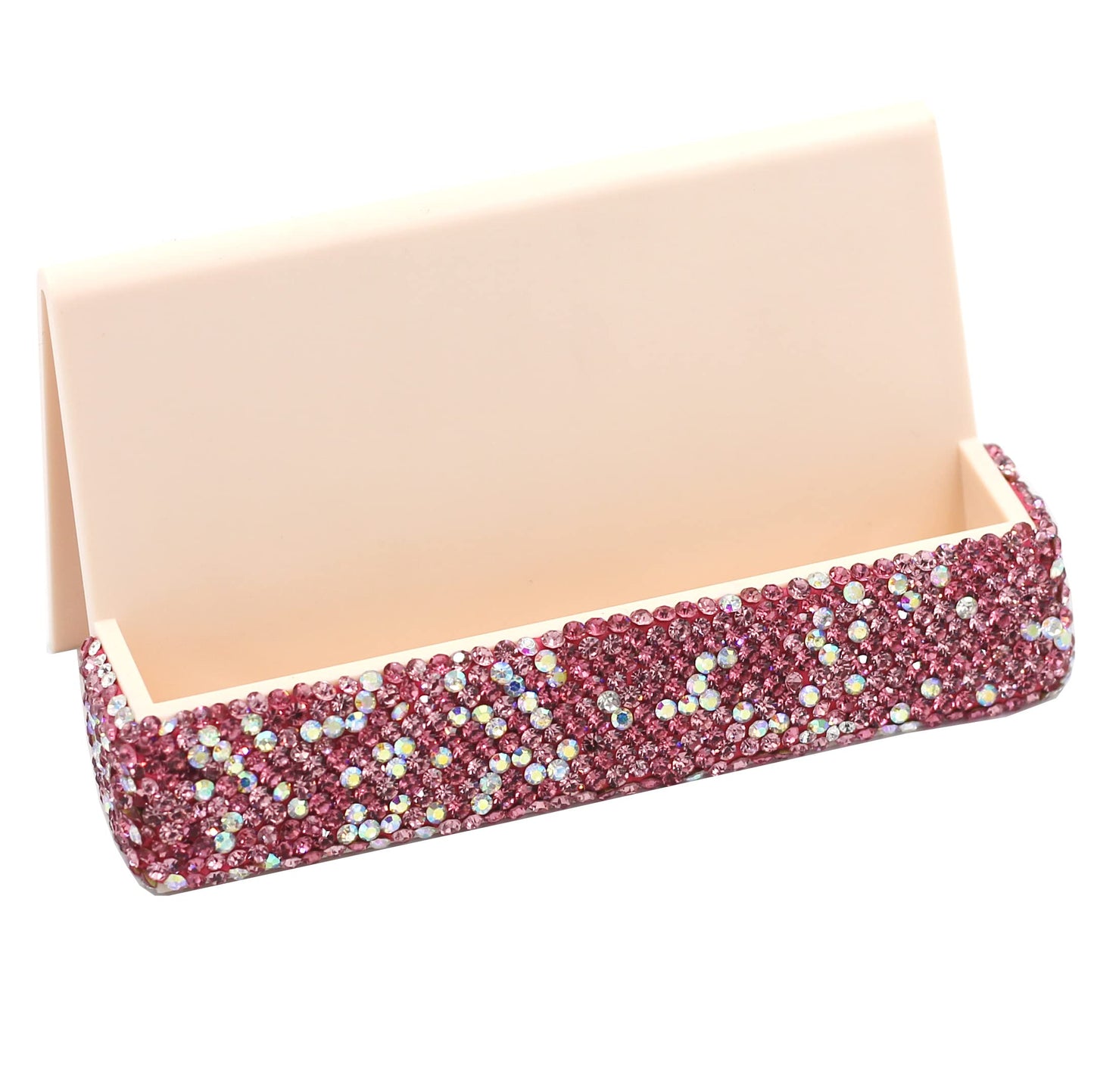 Bestbling Bling Rhinestone Crystal Business Card Holder for Desk Business Card Display Stand Desktop Business Card Holders (Pink)