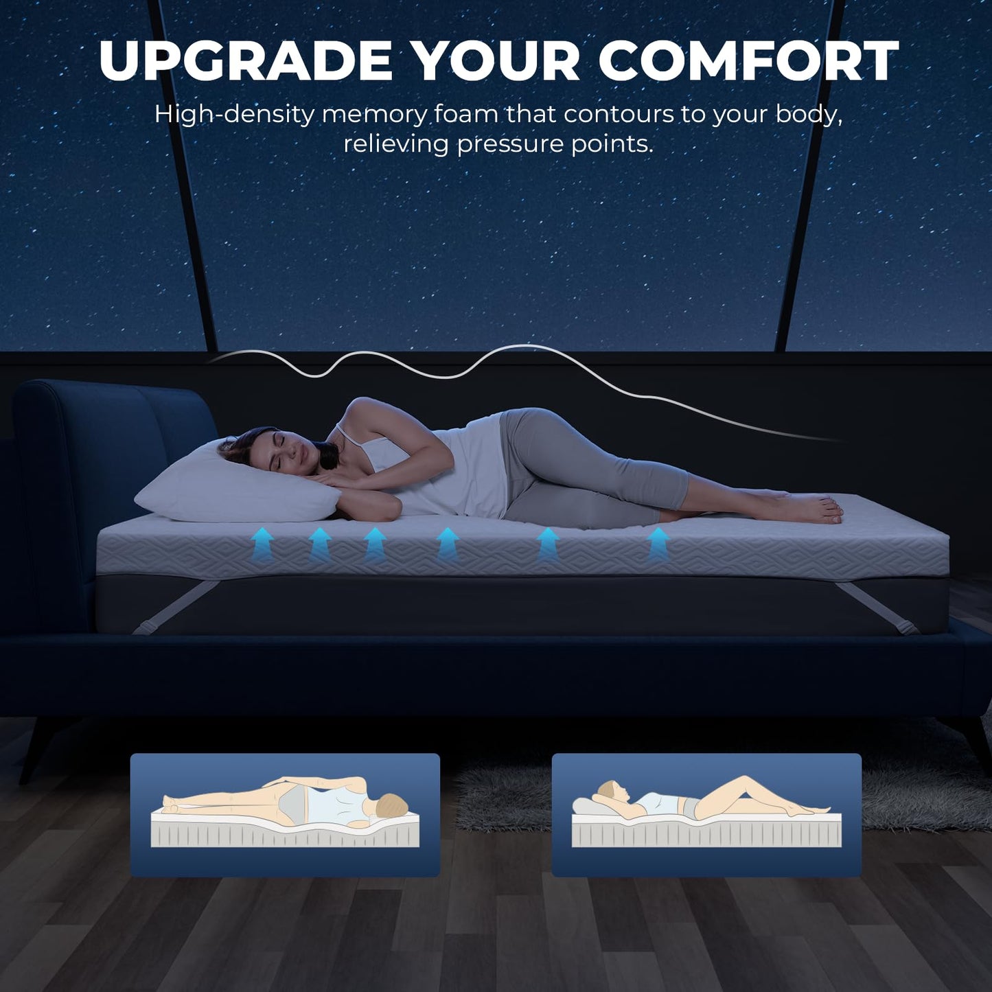 Memory Foam Mattress Topper - 3 Inch Gel Mattress Pad for Pressure Relief, Premium Soft Cooling Sleep Bed Topper, Non-Slip Design with Removable & Washable Cover (White, Queen)