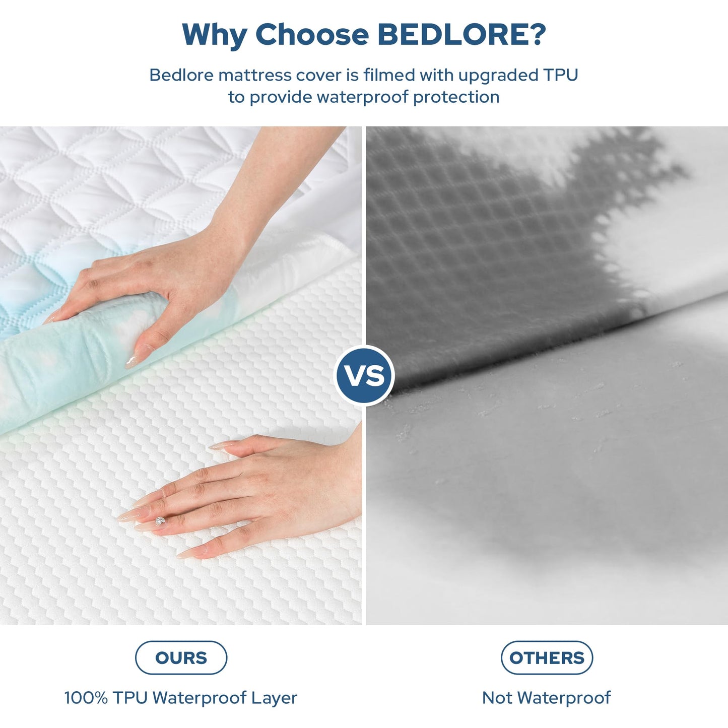 BEDLORE 2 Pack Waterproof Mattress Protector, King Size Mattress Pad with Deep Pocket Fitted Up to 6-18 inches, Soft Noiseless Single Bed Mattress Cover for Bedroom, Dorm Room (White)