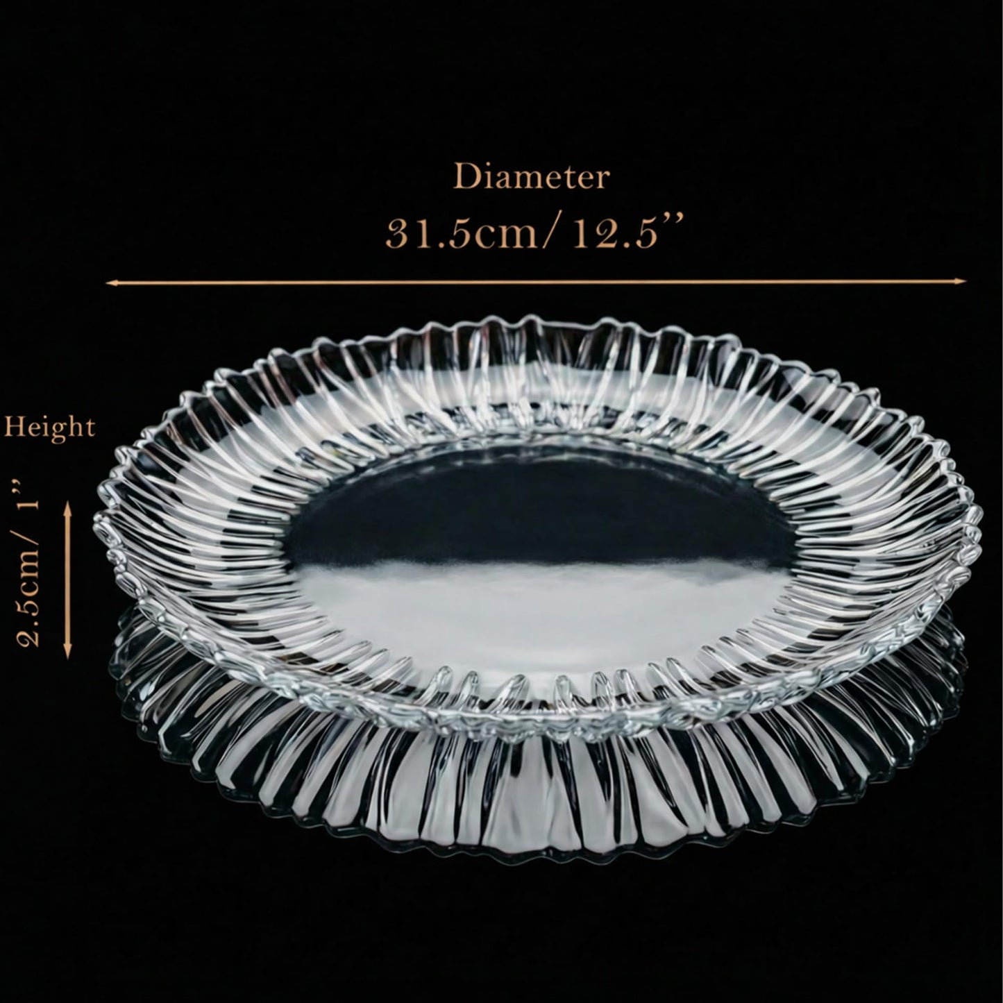 Large Glass Serving Platter 12.5” (31.5 cm) – Elegant Clear Presentation Plate for Cake, Desserts, Cheese, Appetizers & Table Decor (Ribbed 12.5”)