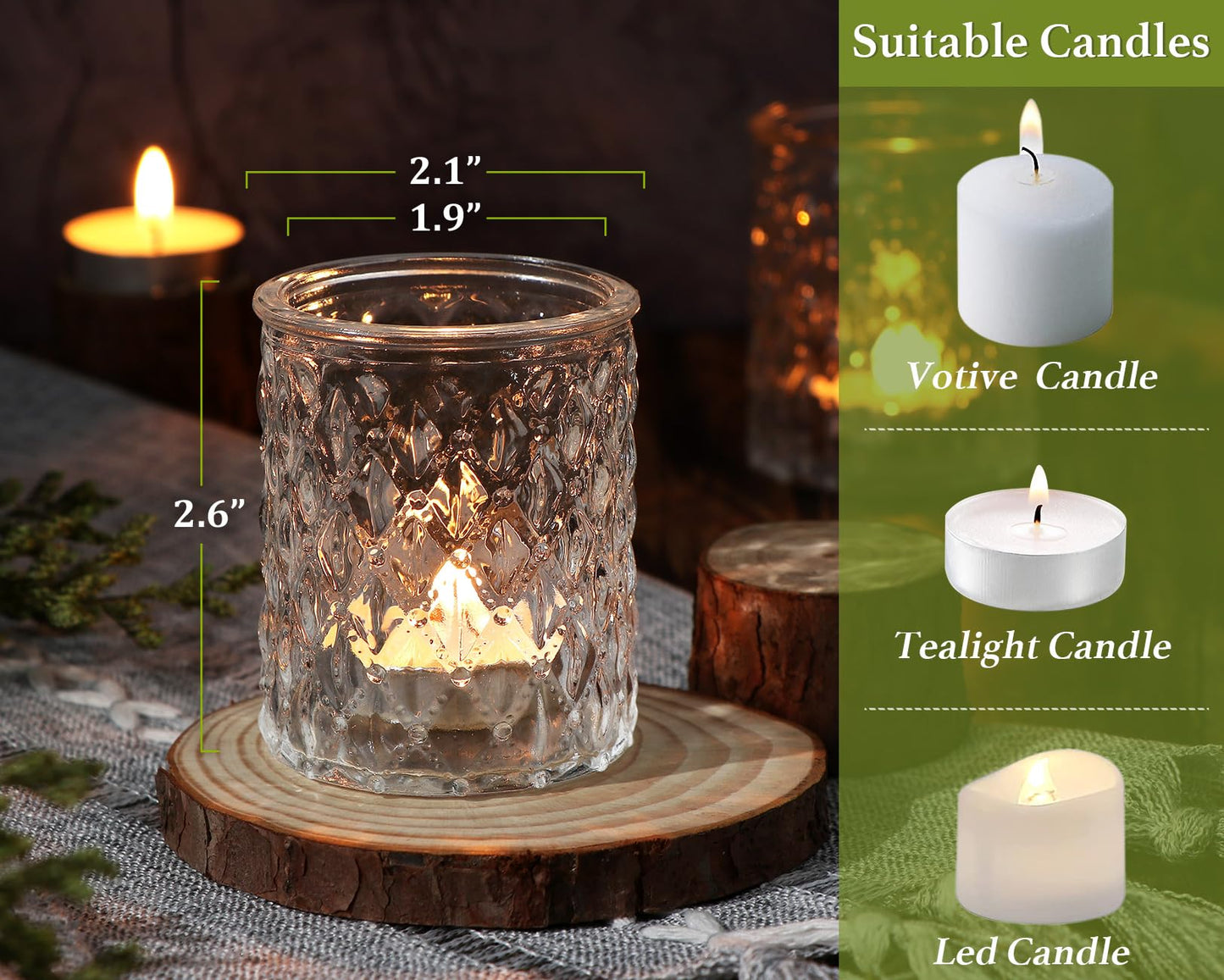 TripodBird 36 Pcs Clear Votive Candle Holders, Glass Candle Holders for Wedding Table Decorations, Tea Light Candle Holder, Candle Votives for Baby Shower Christmas Party Table Decor, Home Decor