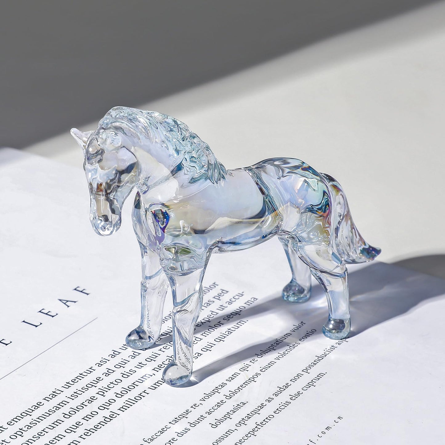 LONGWIN Handcrafted Glass Horse Figurines Collectible Decor for Home, Elegant Realistic Crystal Horse Status Animal Sculpture