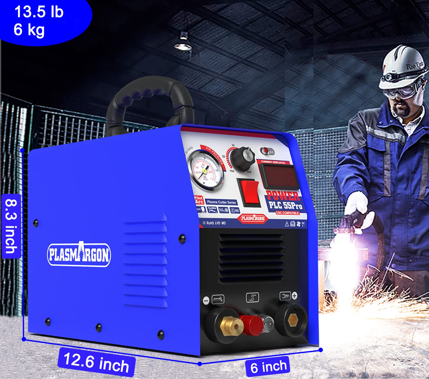 PLASMARGON PLC55Pro Plasma Cutter machine,110V/220V 55Amp Non-Touch Pilot Arc HF Air Power,Inverter IGBT 1/2 Inch Clean Cut LED Digital Display Plasma Cutting Machine