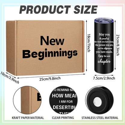 Geiserailie 7 Pcs Farewell Gifts for Coworkers New Beginnings Gifts for Women Retirement Leaving 20 oz Tumbler Notebook Pens Keychains New Beginnings Basket for Women Housewarming Teacher(Black)