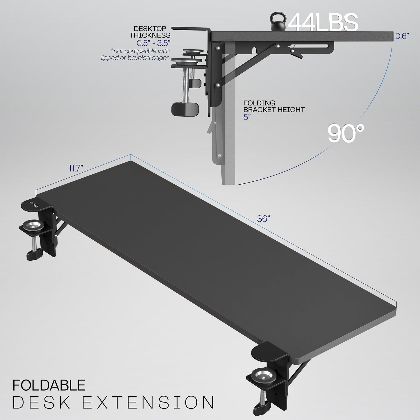 VIVO Clamp-on 6 x 9 inch (11 Including Clamps) Desk Extender, Wrist Support, Armrest Tray, Table Mount for Sit Stand Desks, Black, DESK-EXT09