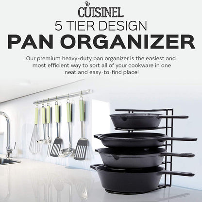 Cuisinel Heavy Duty Pots and Pans Organizer Rack - 12.2"-Inch Tall - 5 Tier Rack - Holds 50 LB - Cast Iron Skillets, Griddles, Shallow Cookware - Space Saving Kitchen Storage - No Assembly Required