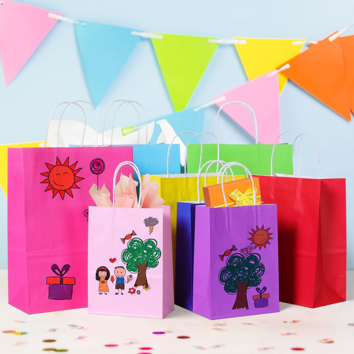 BLEWINDZ 32Pcs 10.6" Medium Gift Bags with Tissues, Paper Party Favor Bags with Handles, Rainbow Goodie Bag for Birthday, Wedding, Party Supplies