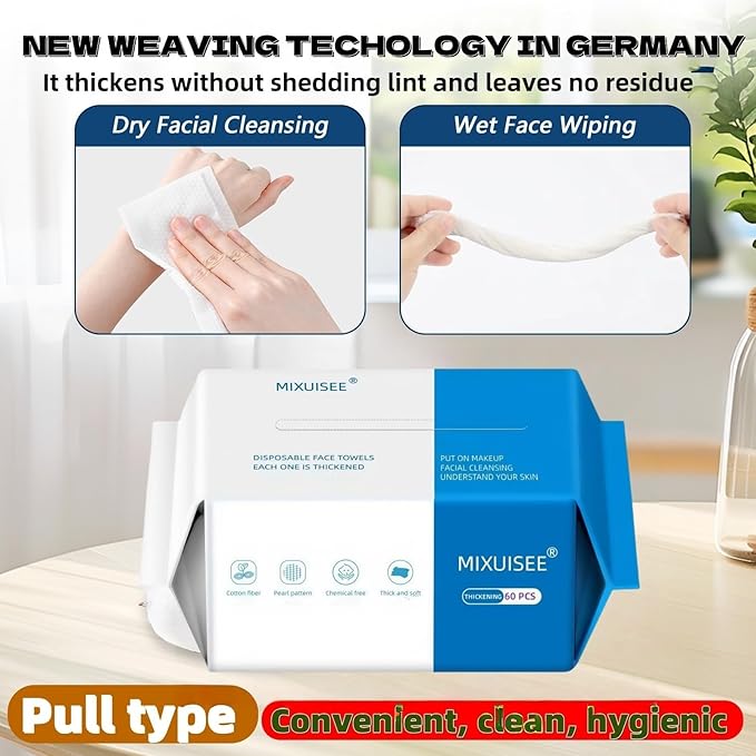 Disposable face towel, MIXUISEE thick and soft face towels, 100% cotton face