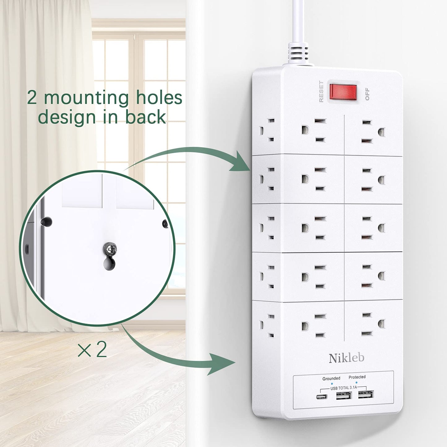 Power Strip 23 in 1, 20 Outlets Surge Protector Wall Mount with 2 USB+1 USB C Ports, Multi Plug Extension Cord 6ft Heavy Duty, Accessories for Gaming, Studio, Home, Office, Desk Organizers