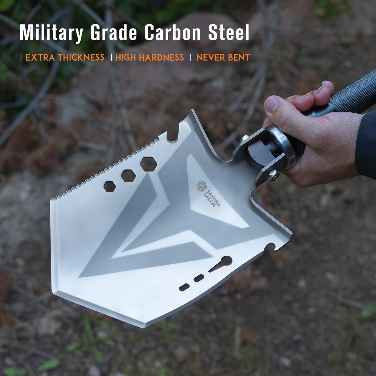 Sahara Sailor Survival Axe, Camping Folding Shovel with Hatchet with Large Shovel Head and 1.6-3.1 Ft Extented Handles, High Carbon Steel Survival Gear Equipment, Storage Bag Included