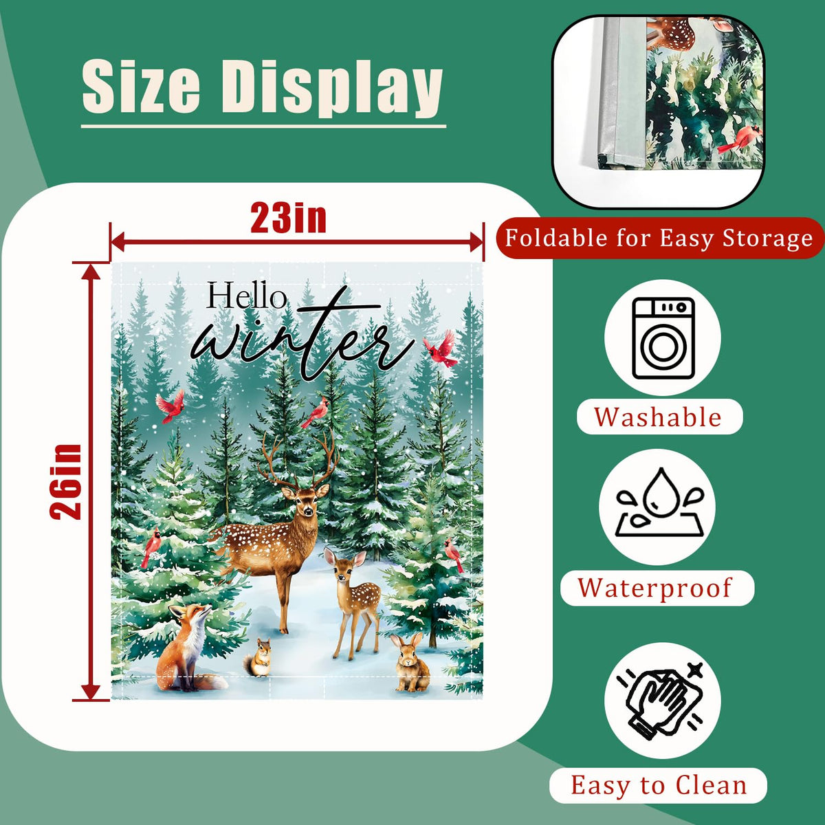 Hello Winter Dishwasher Magnet Cover 23x26in Christmas Dishwasher Cover for Washers Fridge Panel, Cardinal Bird Magnetic Covers for Kitchen, Machine Door Covers Decor, Christmas Deer Kitchen Decor