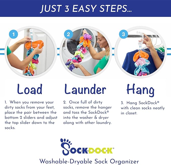 Sock Laundry Solution for Washing Drying & Storing Socks in Pairs, Clip & Hold