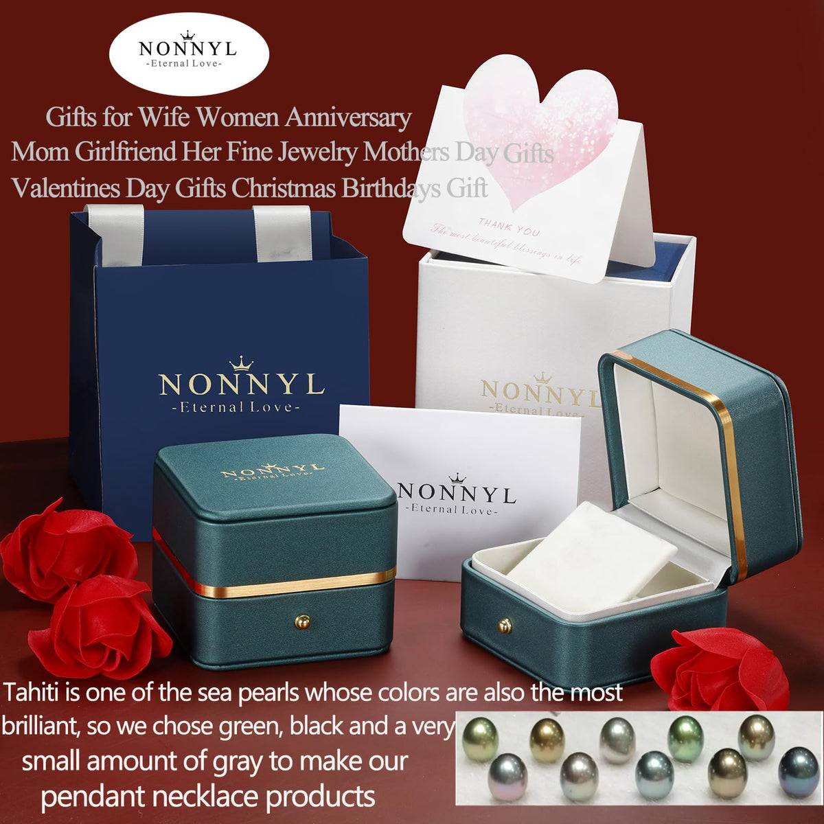 NONNYL Gifts for Women Wife Gift Anniversary,Tahitian Black Pearl Necklace, Mothers Day Gifts for Mom Wife Women Jewelry, Birthday Christmas Gift Valentine's Day for Her