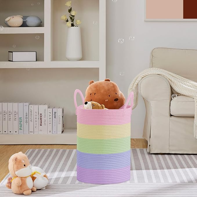 VIPOSCO Large Laundry Hamper, Tall Woven Rope Storage Basket