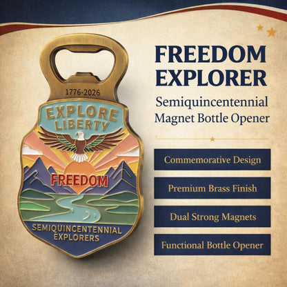 1776-2026 Commemorative Bottle Opener & Fridge Magnet - Heavy Duty Zinc Alloy Patriotic Beer Opener, 250th USA Independence Anniversary Souvenir, July 4th Gift for Men, Veterans & History Fans