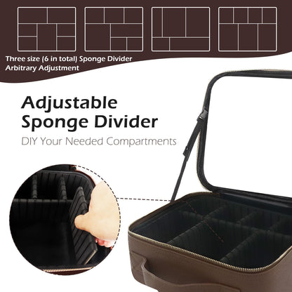 MOMIRA Travel Makeup Bag Cosmetic Bag Makeup Organizer Bag with Lighted Mirror, Adjustable Brightness in 3 Color Scenarios, Waterproof Makeup Train Case, Gift for Women - Brown