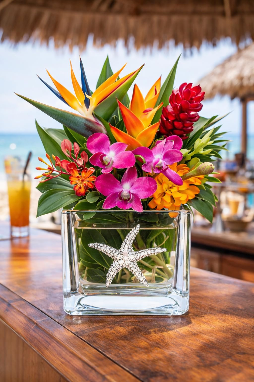 THE QUEENS' JEWELS Starfish Jeweled 4x4 Candleholder Vase - Unique Gift for Women, Birthday, Cute, Fun, Beach, Not Painted, Decorated, Bling, Bedazzled, Rhinestone
