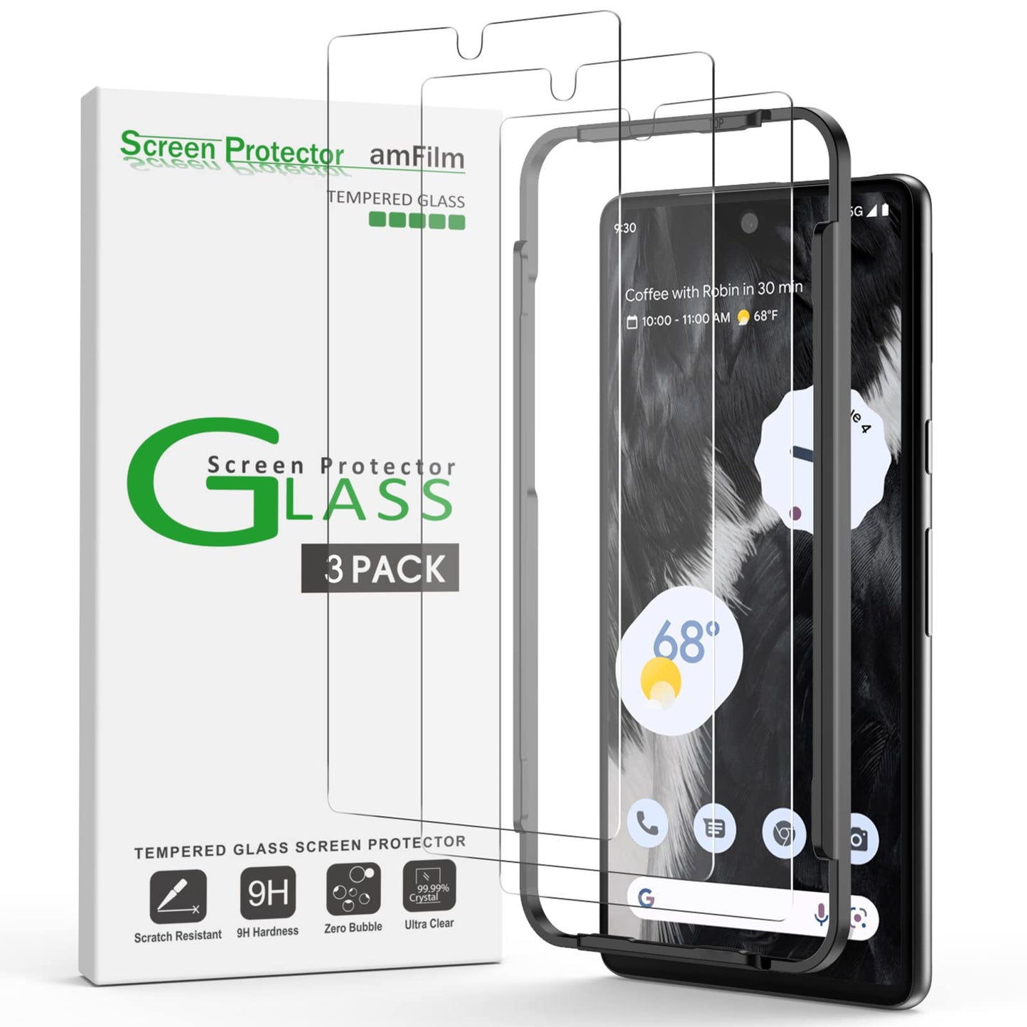 amFilm Designed for Google Pixel 10 Pro Pixel 10 / 9 / 9 Pro 6.3" Screen Protector: 2025/2024 Tempered Glass, Ultrasonic Fingerprint Compatible, Easy Installation Frame, Anti Scratch, Bubbles-Free,3 Pack