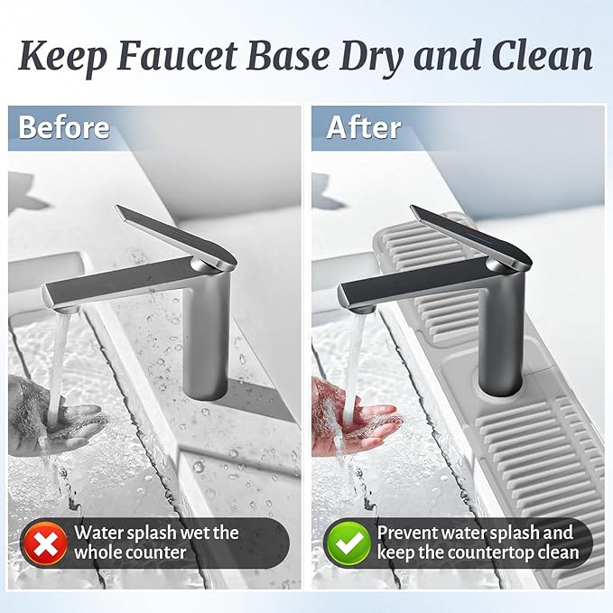 PoYang 24 inch Faucet Mat for Kitchen Sink Splash Guard, 7° Slope Silicone Sink