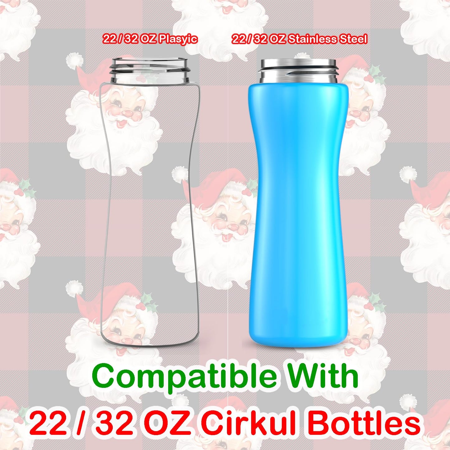 SLEILIN 22oz Christmas Sleeve Compatible With Cirkul Water Bottle for Plastic And Stainless Steel Bottles 22oz Neoprene Sweat-Wicking Material Insulated Cover Designed With Handles (Santa Claus)