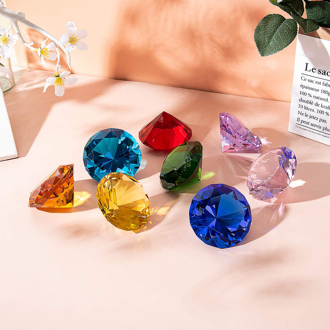 LONGWIN 100mm(3.9") Crystal Diamond Paperweight Nail Dispaly Prop Wedding Favor Christmas Centerpieces Home Decor (Purple)