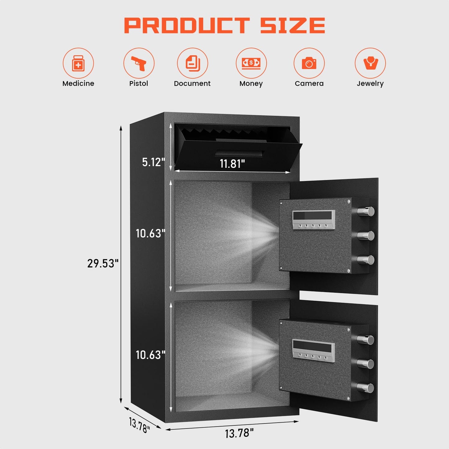 Omethey 6.5 Cu ft Extra Large Home Safe Box Fireproof Waterproof with Drop Slot, Digital Drop Safe with Double Door & Key Hook, Money Safes with Backlit Keypad & Dual Alarm for Home Office Business