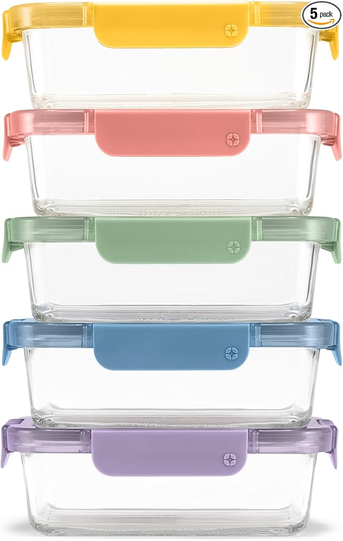 Ello Color Lock 3.4 Cup 10PC, 5 Pack Glass Meal Prep Sets Leak-Proof Glass Food