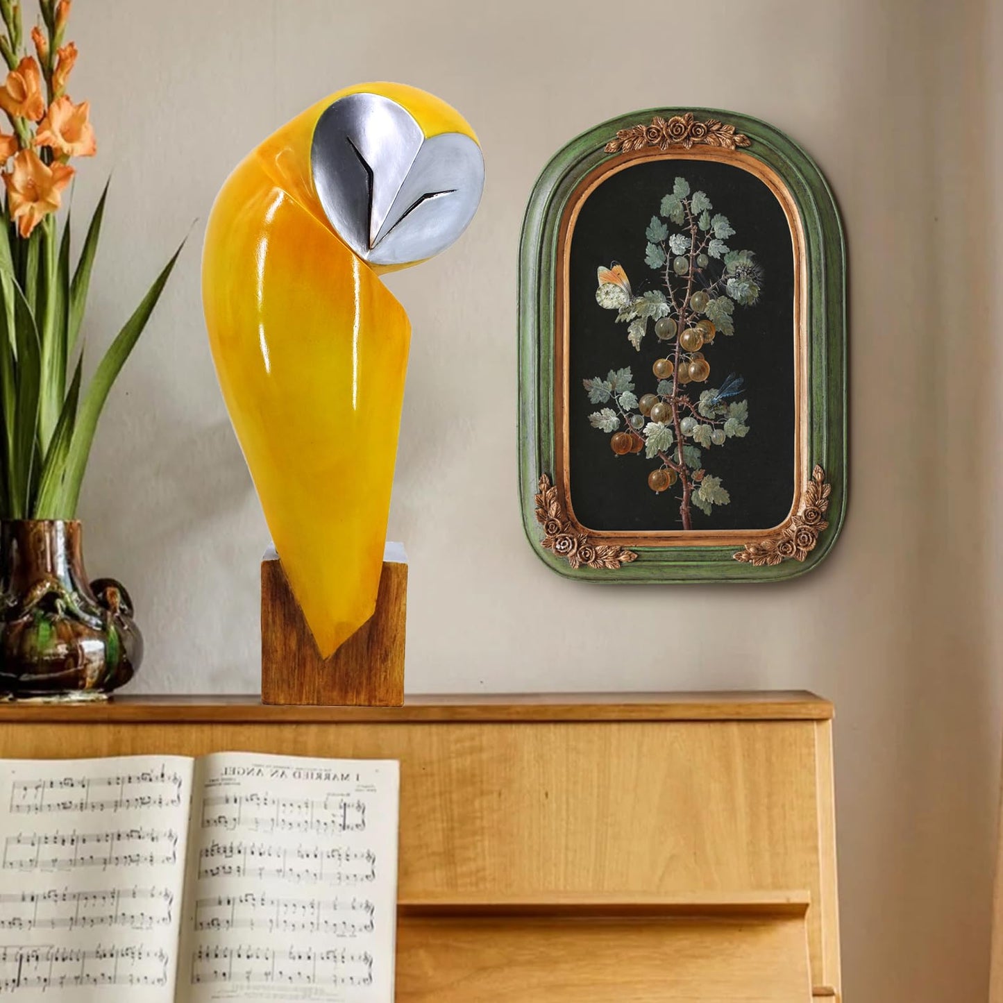 YHHRESINHOME 15 Inch Owl Statue for Home Decor Accents Office Decor, Handmade Resin Owl Sculpture for Bookshelf Desktop Mantel Cabinet Living Room Bedroom Decorations