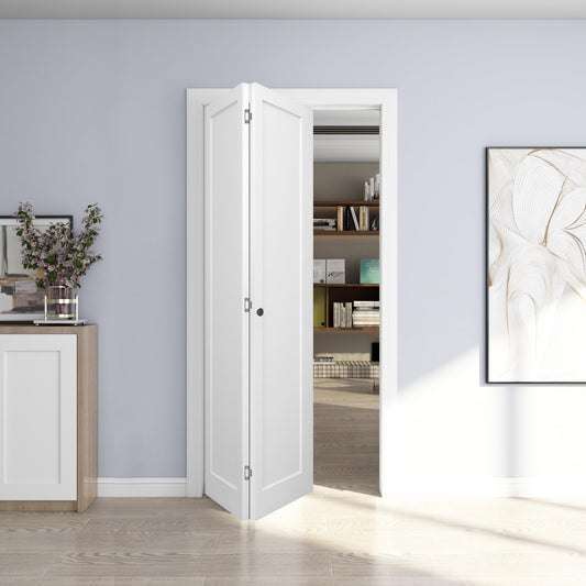 JUBEST 36in. x 80in. Bifold Door, 1 Panel Primed Bifold Interior Doors, Hollow Core Bi Fold Closet Door with Hardware Kit Include, Folding Doors for Laundry, Pantry & Bedroom