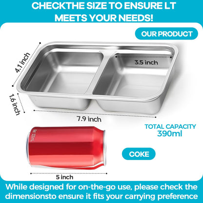 Tikmos 4 Pack Stainless Steel Snack Containers Reusable, Grab and Go 2 Compartment Food Storage Meal Prep Containers with Lids Stackable for Travel Camping School Lunch, Gifts for Gym Home Cooks