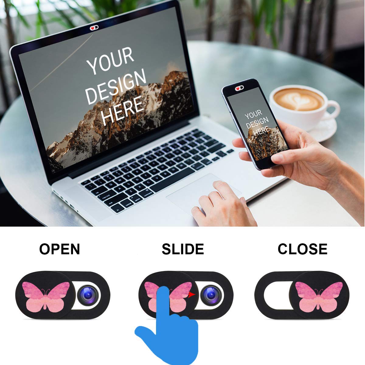 IMNEXT2U Laptop Camera Cover Slide 3 Pack Ultra Thin Slide Laptop Camera Cover for Echo Show, Smartphone, Computer, Tablet, Chromebook, PC - Butterfly