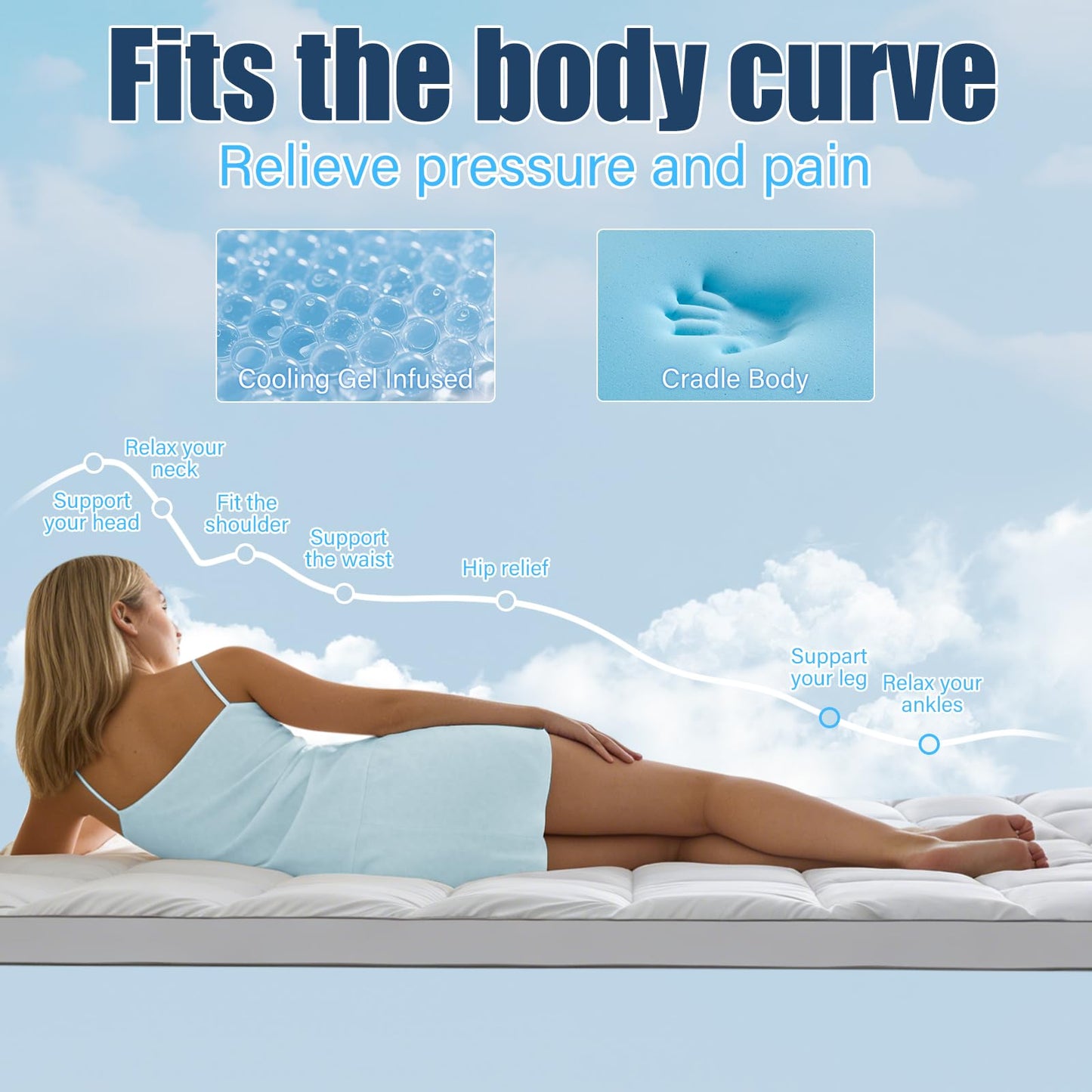 Aodenge 4 Inch Dual Layer Mattress Topper Queen Size, 2 Inch Cooling Gel Memory Foam and 2 Inch Down Alternative Pillow Top Pad for Back Pain, with 8-21 Inch Deep Pocket