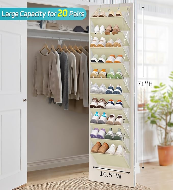 AOODA 10 Tier Clear Over The Door Shoe Organizer Storage, Deep Pockets Large