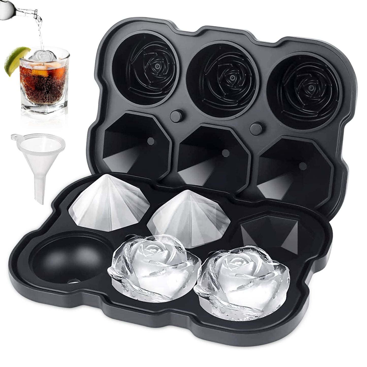 Rose Ice Cube Tray,ZACHDEE 2" Flower Silicone Ice Cube Tray With Covers,6 Easy Release Large Ice Ball for Cocktails, Drinks, Whiskey, Bourbon & Homemade Juice