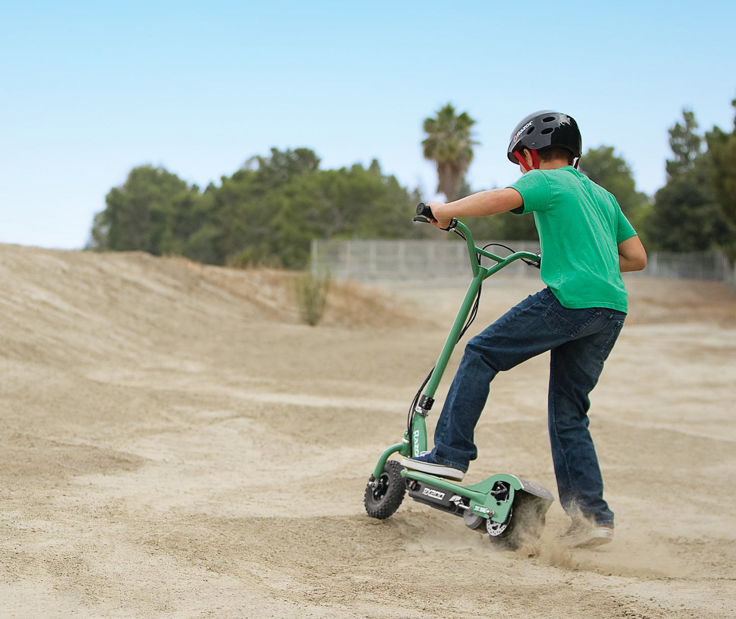 Razor RX200 Electric Off-Road Scooter for Teens Ages 13+, 154 lb Max Weight, Green – Up to 12 Mph, 40-Min Ride Time, Twist-Grip Throttle, Heavy-Duty Alloy Wheels with 60 PSI Offroad Tires